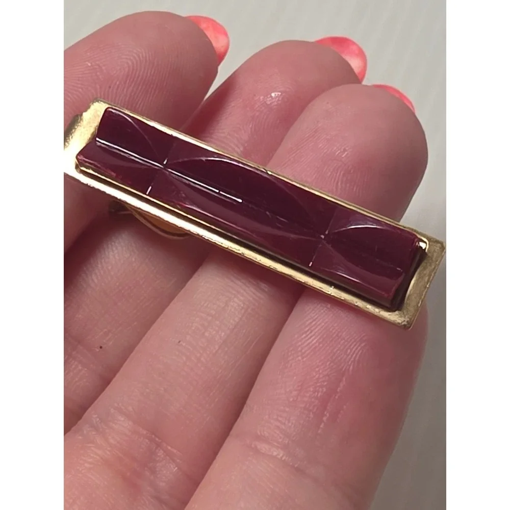 Unbranded Tie Clip OS Maroon‎ Fair Vintage Gold Tone Geometric Bar Accessory